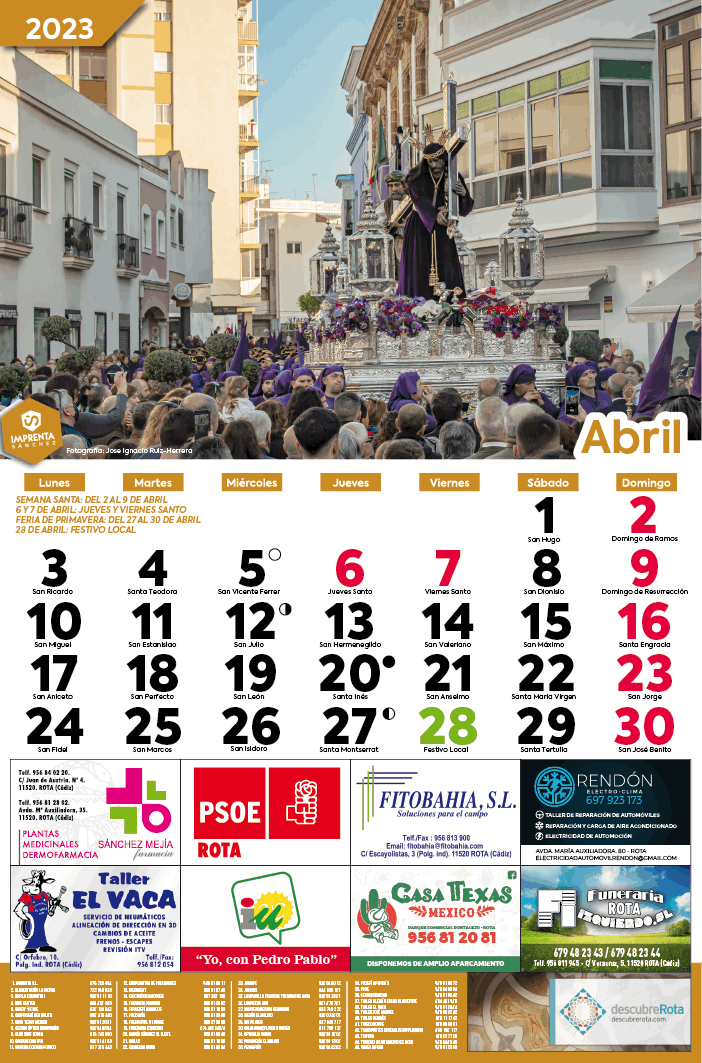 Imprenta Sanchez Calendario 2023 Abril