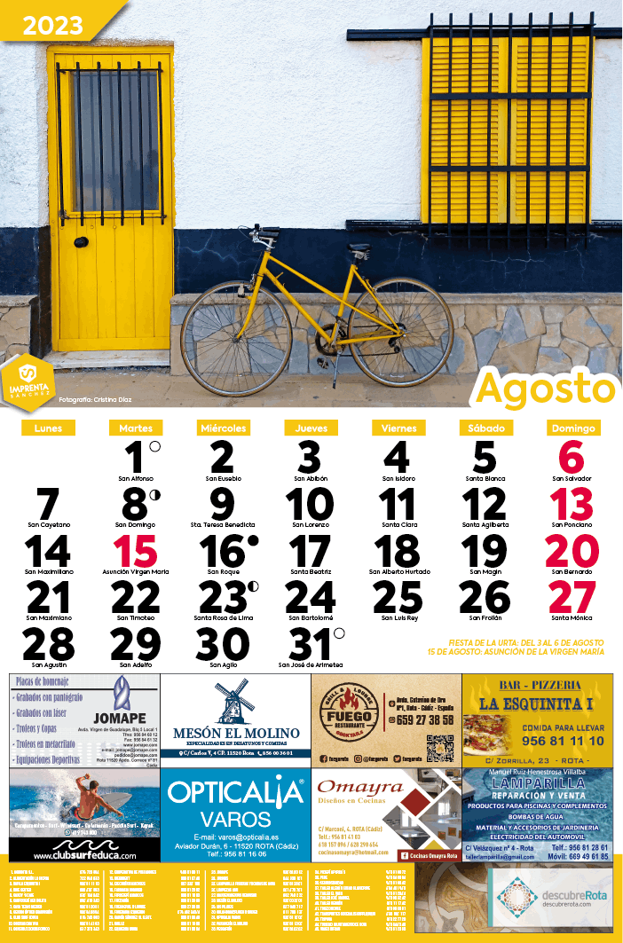 Imprenta Sanchez Calendario 2023 Agosto