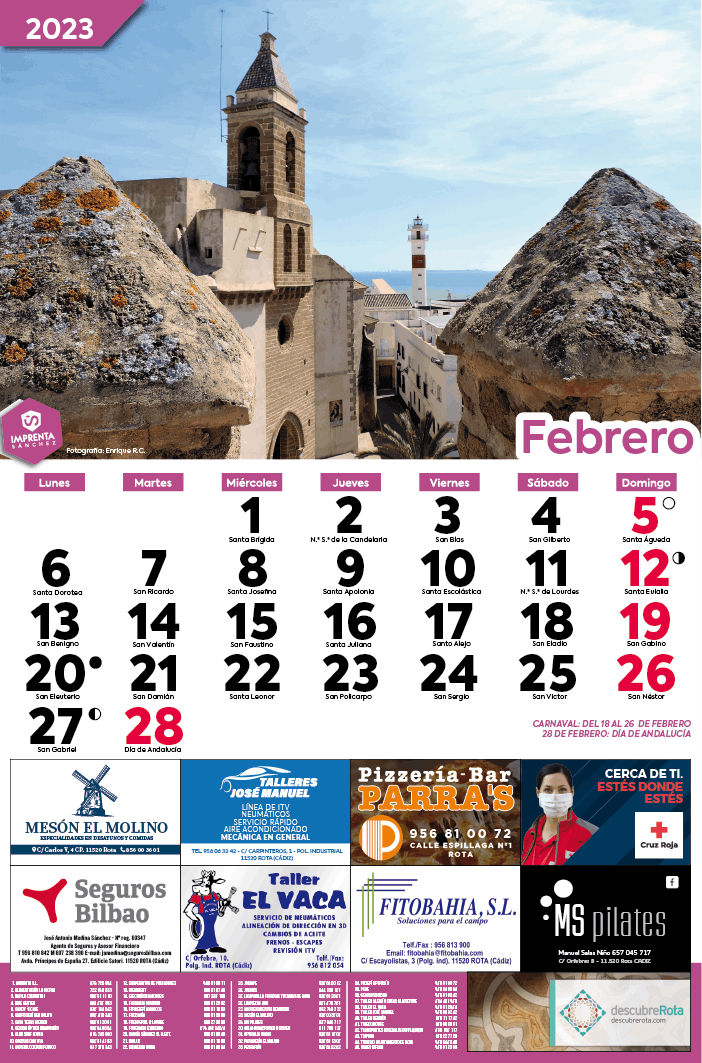 Imprenta Sanchez Calendario 2023 Febrero