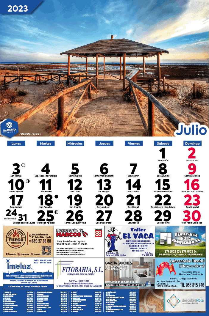 Imprenta Sanchez Calendario 2023 Julio