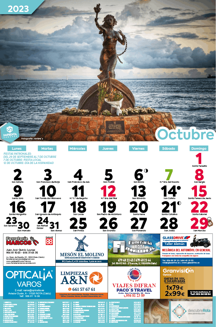 Imprenta Sanchez Calendario 2023 Octubre